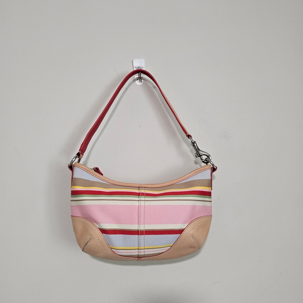VTG Coach Soho Hampton Mini Shoulder Bag Striped Canvas Leather Trim Y2K Purse